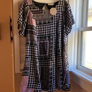 Black, white, and pink a-line dress